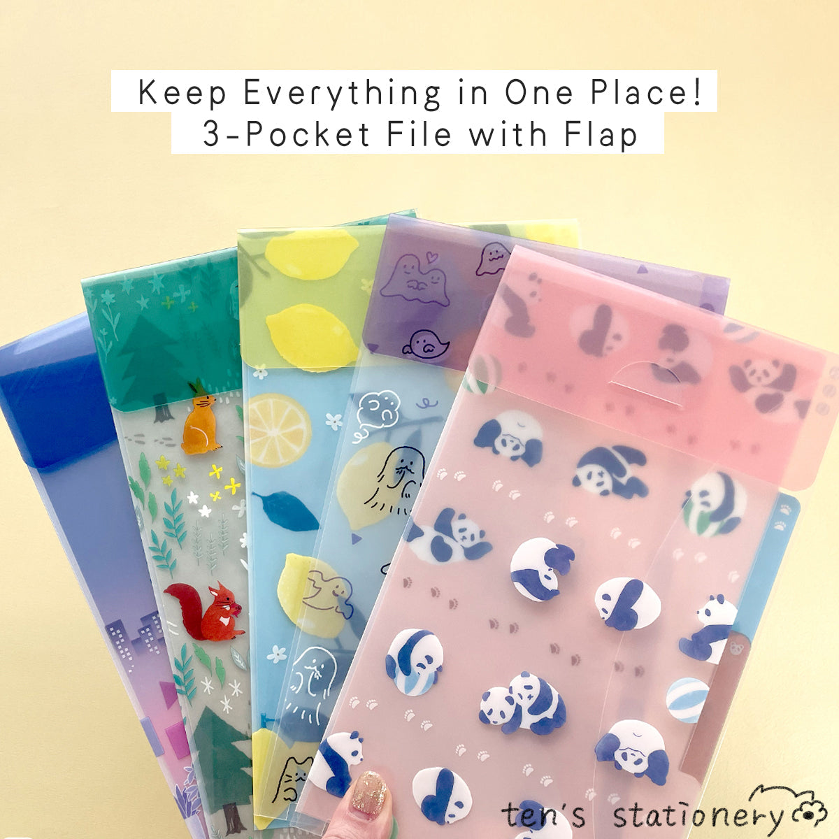 3-pockets document folder with flap (A5slim) / Midori